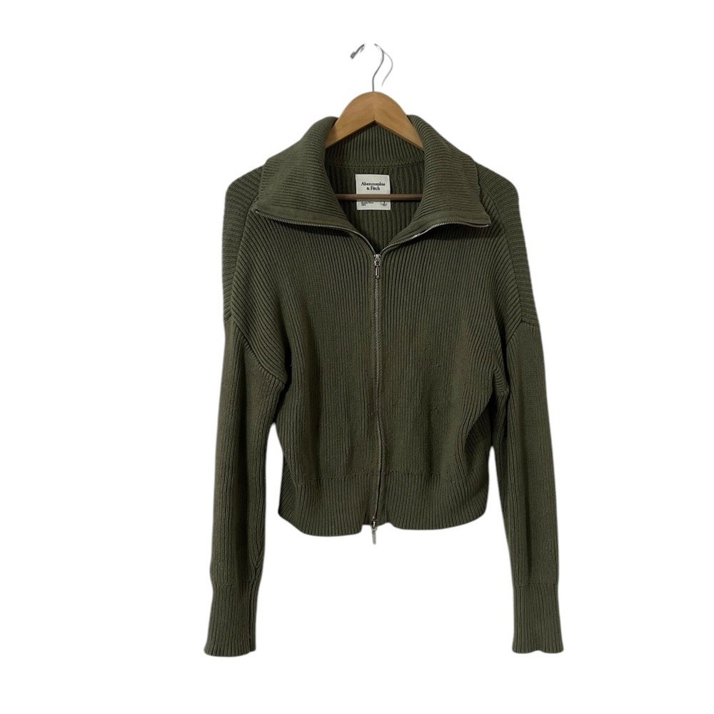 ABERCROMBIE & FITCH Rib Zip Up Knit Sweater Pullover Top - Picture 3 of 7